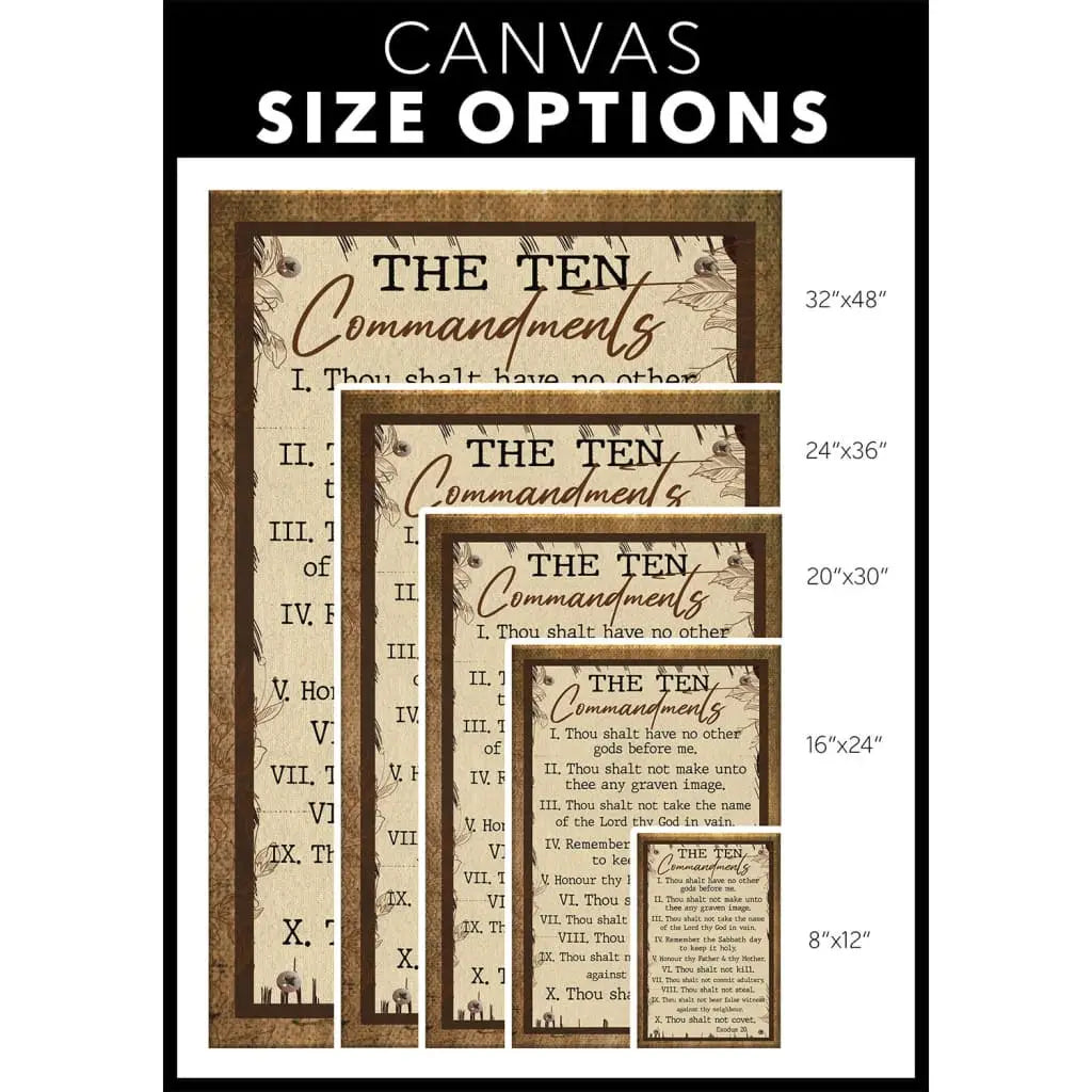 Christian wall art: 10 commandments canvas size options