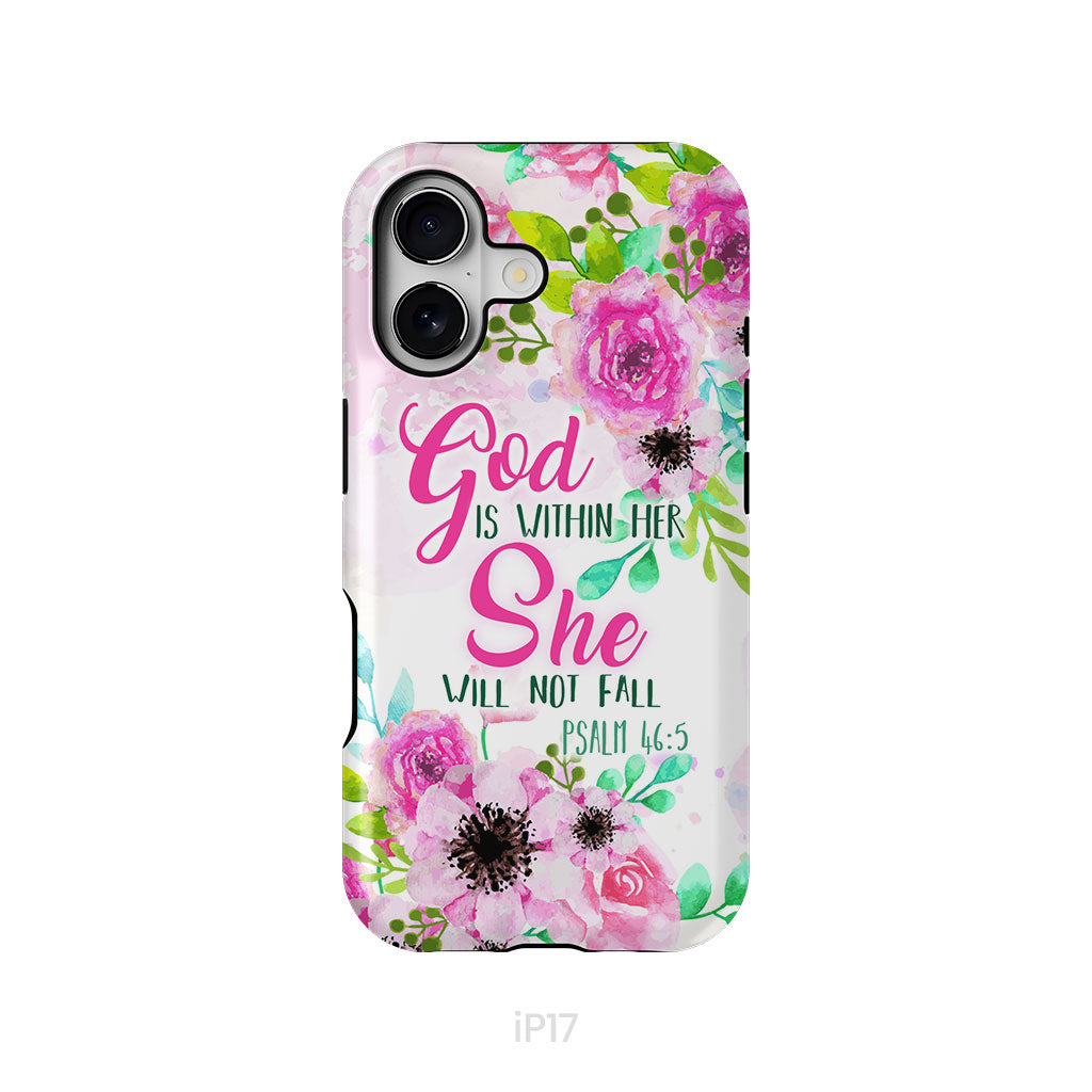 Collana Religiosa "God Is Within Her She Will Not Fall" - Acciaio Inox Con Ciondolo Seme Di Senape - Con Confezione Regalo