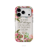 He Works All Things For Good Romans 8:28 Bible Verse Phone Case