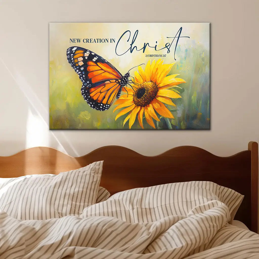 2 Cor 5:17 New Creation in Christ Butterfly Flowers Christian Wall Art Canvas