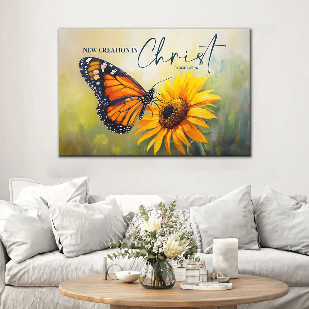 2 Cor 5:17 New Creation in Christ Butterfly Flowers Christian Wall Art Canvas