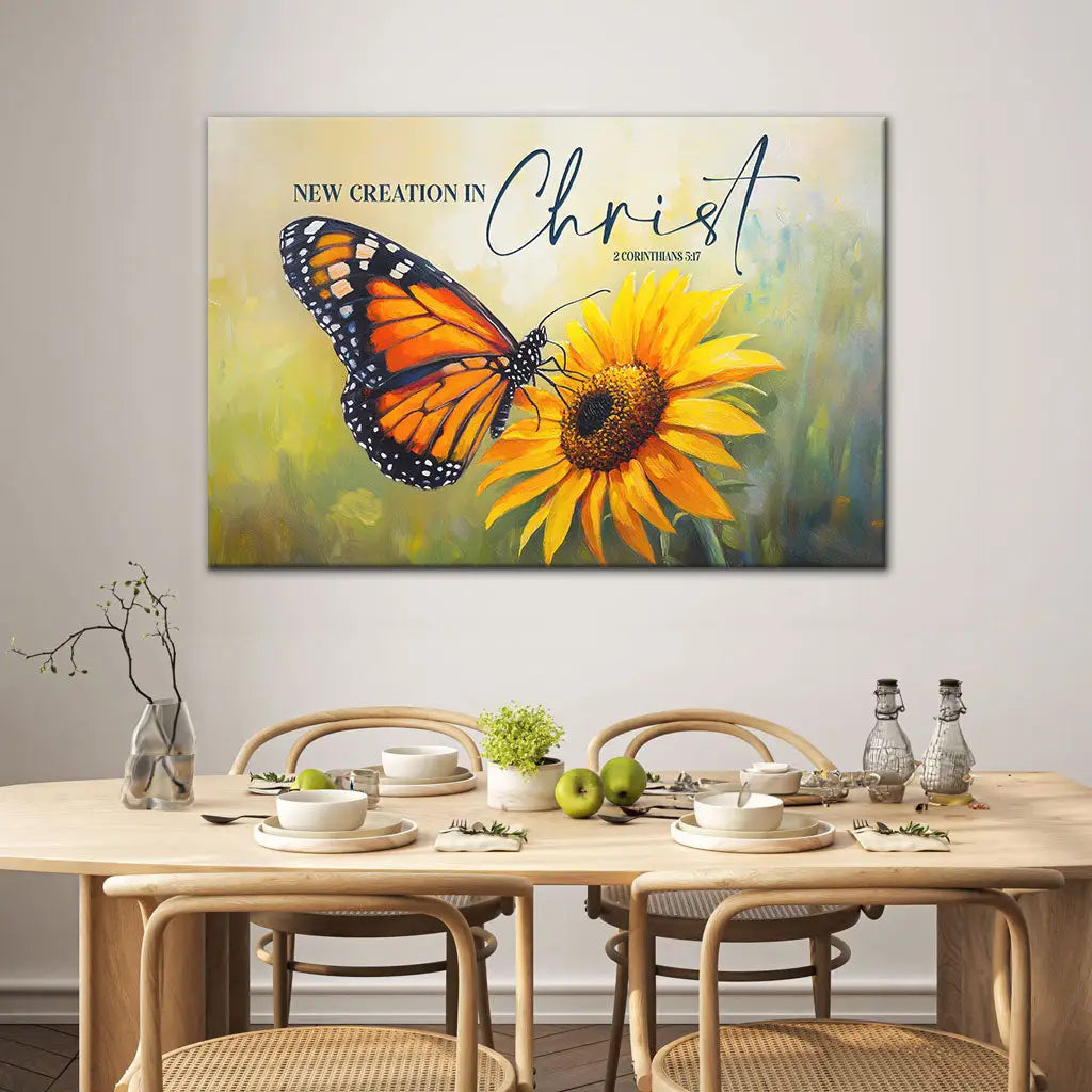 2 Cor 5:17 New Creation in Christ Butterfly Flowers Christian Wall Art Canvas