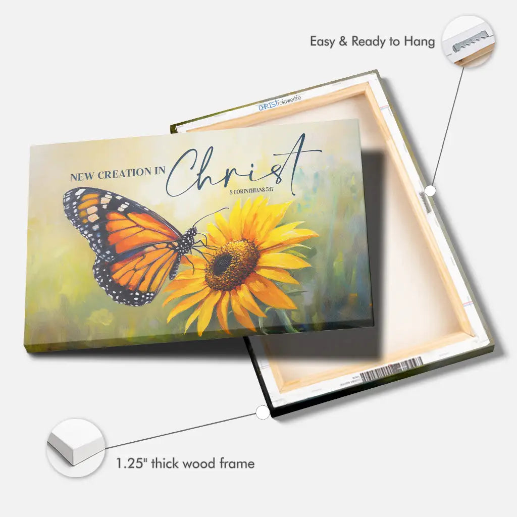 2 Cor 5:17 New Creation in Christ Butterfly Flowers Christian Wall Art Canvas