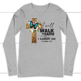 2 Cor 5:7 Walk by faith Butterfly Cross Long Sleeve Shirt Athletic Heather / S