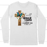 2 Cor 5:7 Walk by faith Butterfly Cross Long Sleeve Shirt White / S