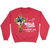 2 Cor 5:7 Walk by faith Butterfly Cross Sweatshirt Red / S