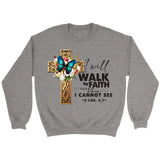 2 Cor 5:7 Walk by faith Butterfly Cross Sweatshirt Sport Grey / S