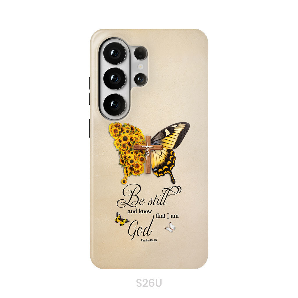 Be Still and Know Psalm 46:10, Faith Cross, Butterfly, Phone Case