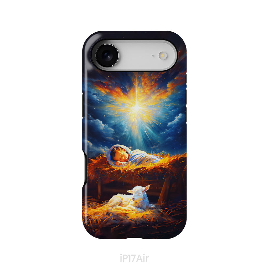 Baby Jesus With A Lamb, Baby Jesus In The Manger, Phone Case