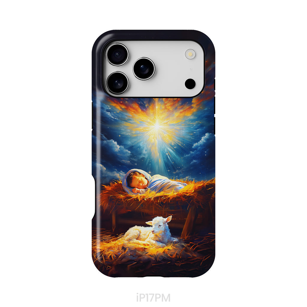 Baby Jesus With A Lamb, Baby Jesus In The Manger, Phone Case