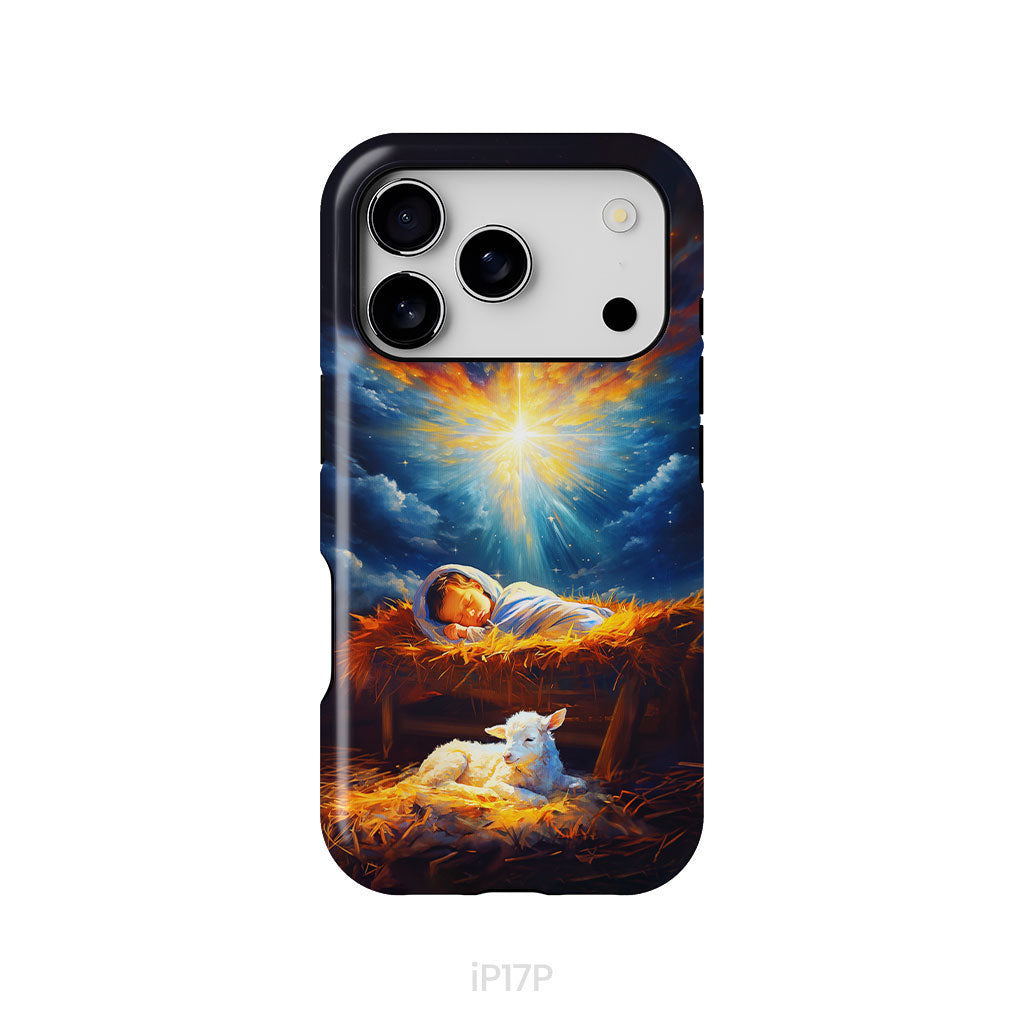Baby Jesus With A Lamb, Baby Jesus In The Manger, Phone Case