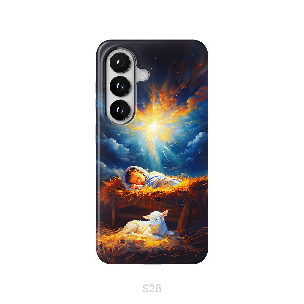 Baby Jesus With A Lamb, Baby Jesus In The Manger, Phone Case