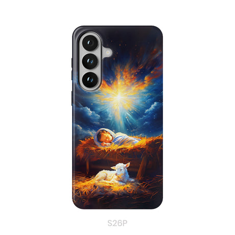 Baby Jesus With A Lamb, Baby Jesus In The Manger, Phone Case