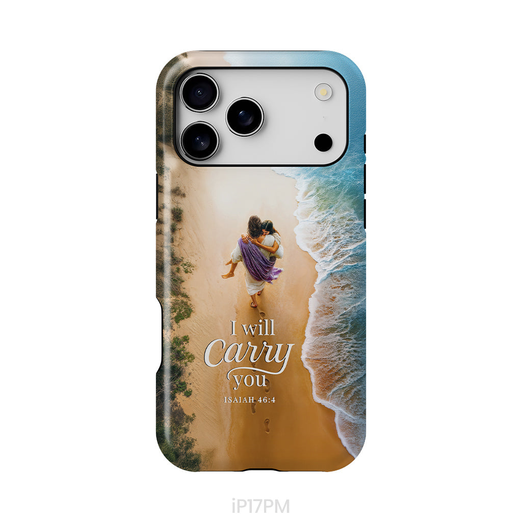 (Young Girl) I Will Carry You – Jesus Carrying Young Girl Isaiah 46:4 Christian Phone Case