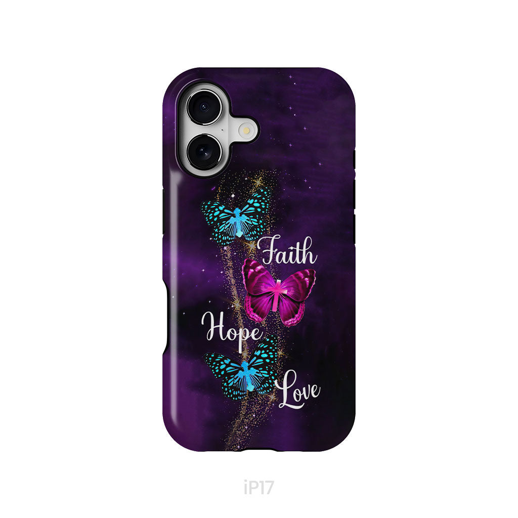 Christian Phone Cases, Faith Hope Love Butterfly With Cross Phone Case Christian Phone Cases, Faith Hope Love Butterfly With Cross Phone Case