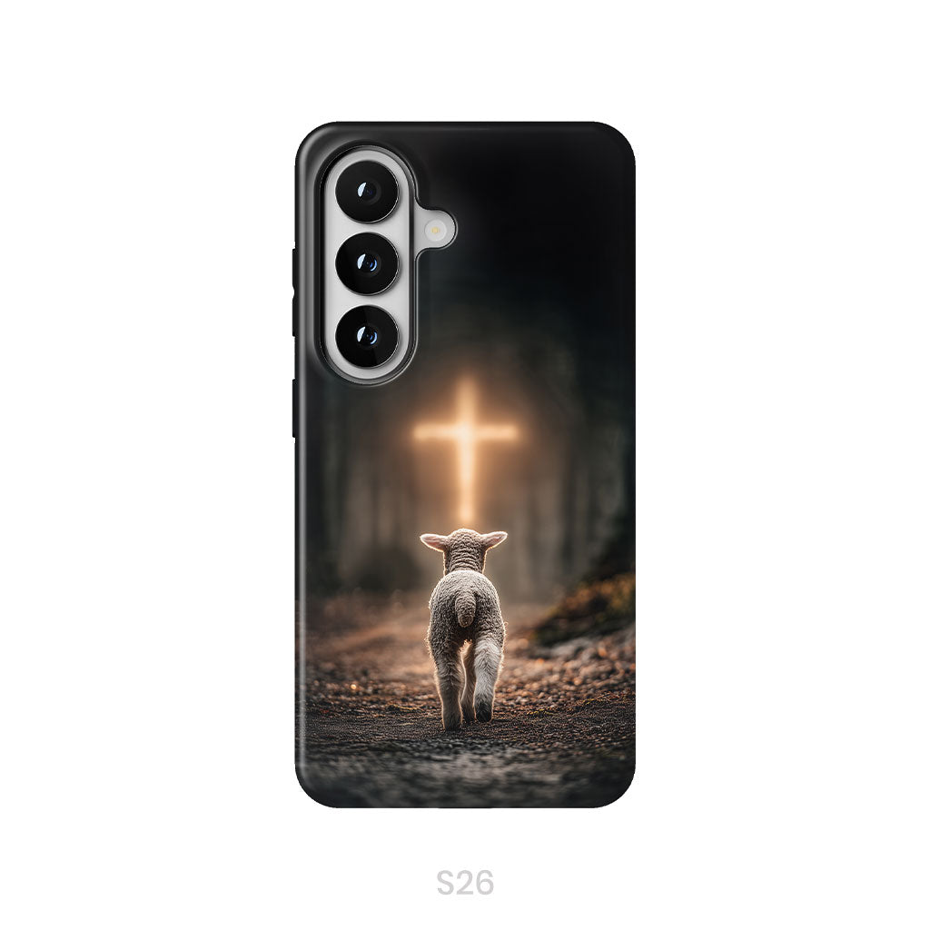 Lamb Walking Toward the Glowing Cross – Christian Phone Case