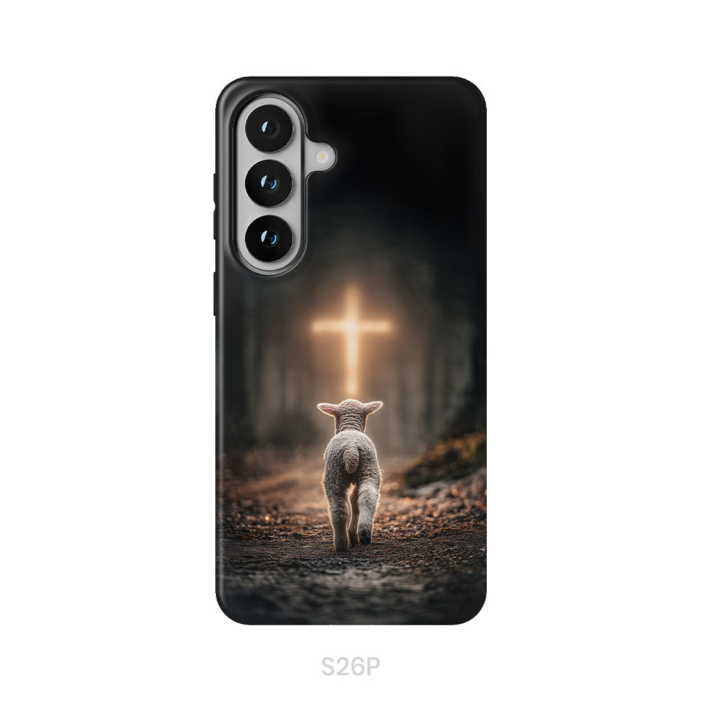 Lamb Walking Toward the Glowing Cross – Christian Phone Case