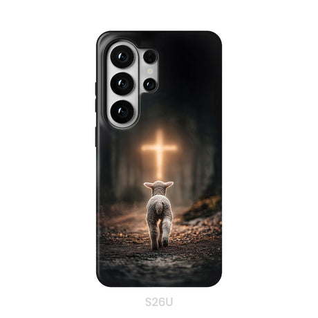 Lamb Walking Toward the Glowing Cross – Christian Phone Case