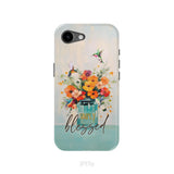 Simply Blessed, Hummingbird, Vase of Flowers, Christian Phone Case