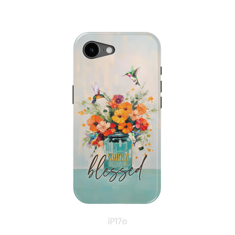 Simply Blessed, Hummingbird, Vase of Flowers, Christian Phone Case