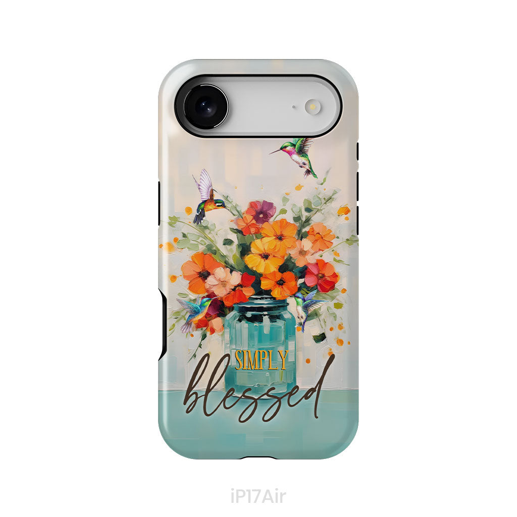 Simply Blessed, Hummingbird, Vase of Flowers, Christian Phone Case
