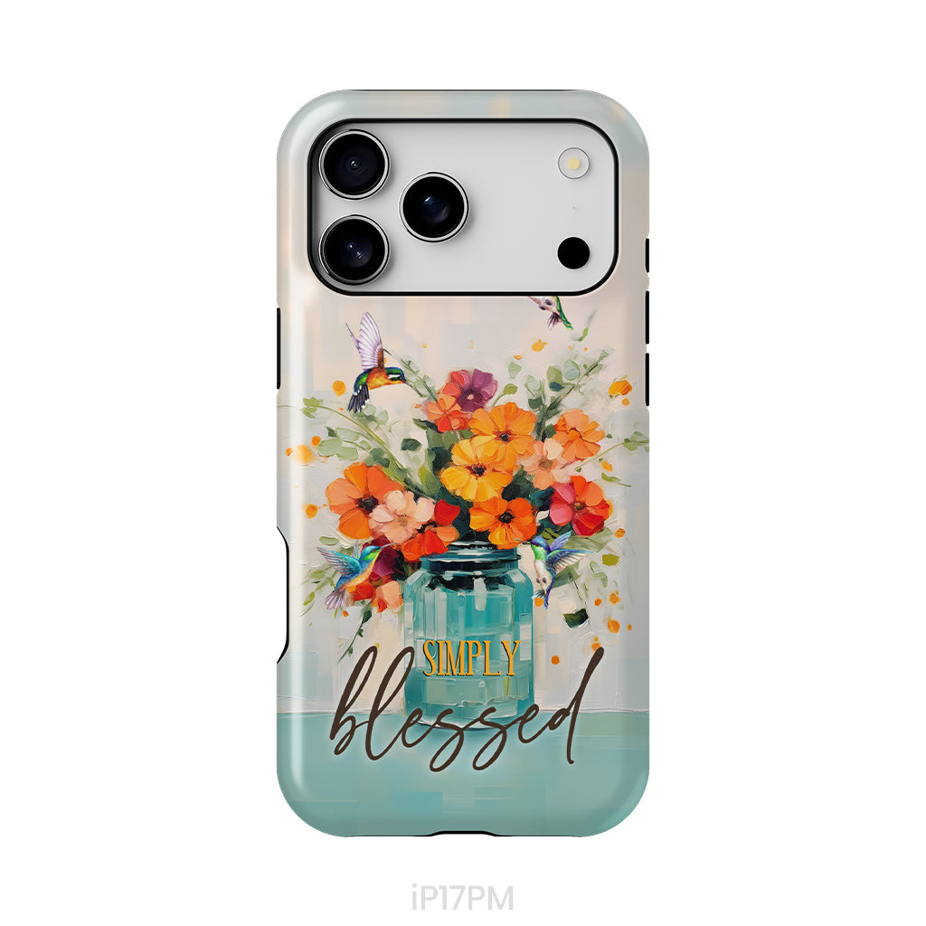 Simply Blessed, Hummingbird, Vase of Flowers, Christian Phone Case