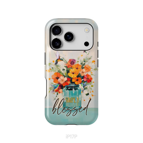 Simply Blessed, Hummingbird, Vase of Flowers, Christian Phone Case