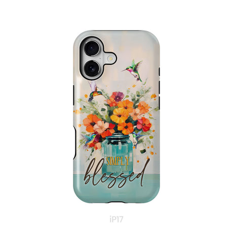 Simply Blessed, Hummingbird, Vase of Flowers, Christian Phone Case