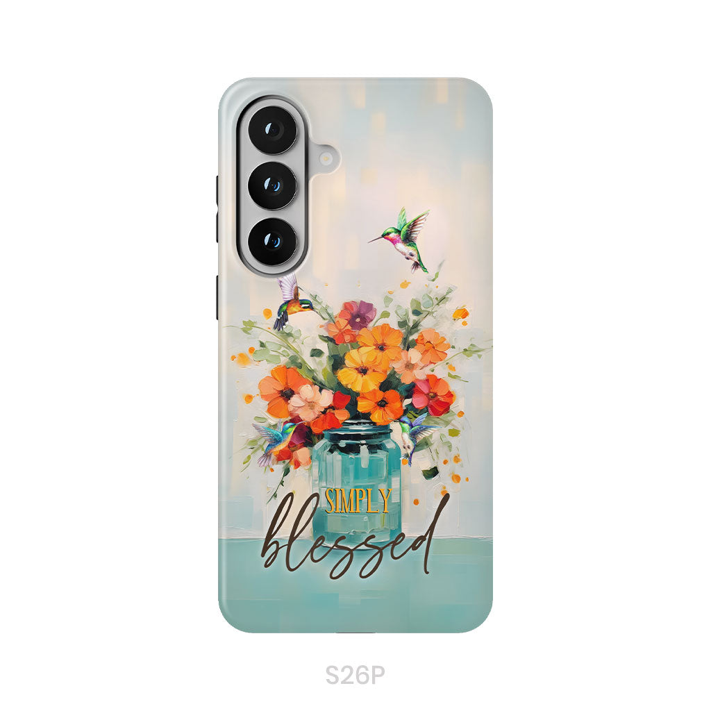 Simply Blessed, Hummingbird, Vase of Flowers, Christian Phone Case