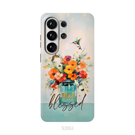 Simply Blessed, Hummingbird, Vase of Flowers, Christian Phone Case