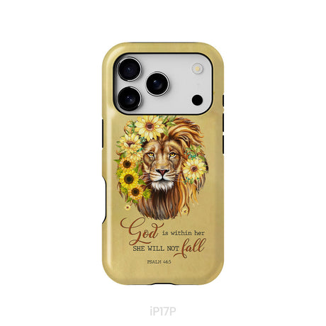 Christian phone cases: God is within her she will not fall sunflower lion phone case