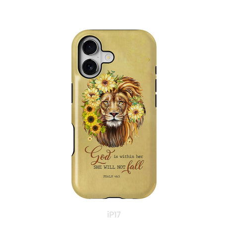 Christian phone cases: God is within her she will not fall sunflower lion phone case