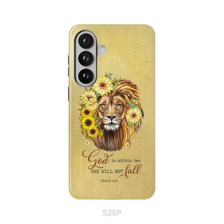 Christian phone cases: God is within her she will not fall sunflower lion phone case