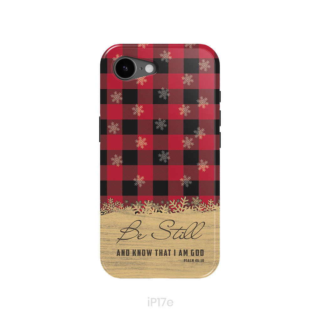 Be still and know that I am God, red black buffalo plaid, Christmas phone case