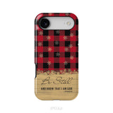 Be still and know that I am God, red black buffalo plaid, Christmas phone case