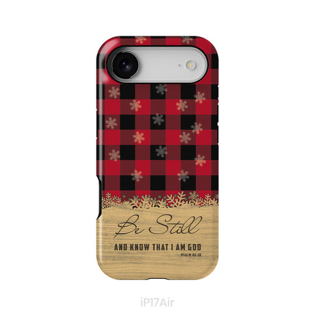 Be still and know that I am God, red black buffalo plaid, Christmas phone case