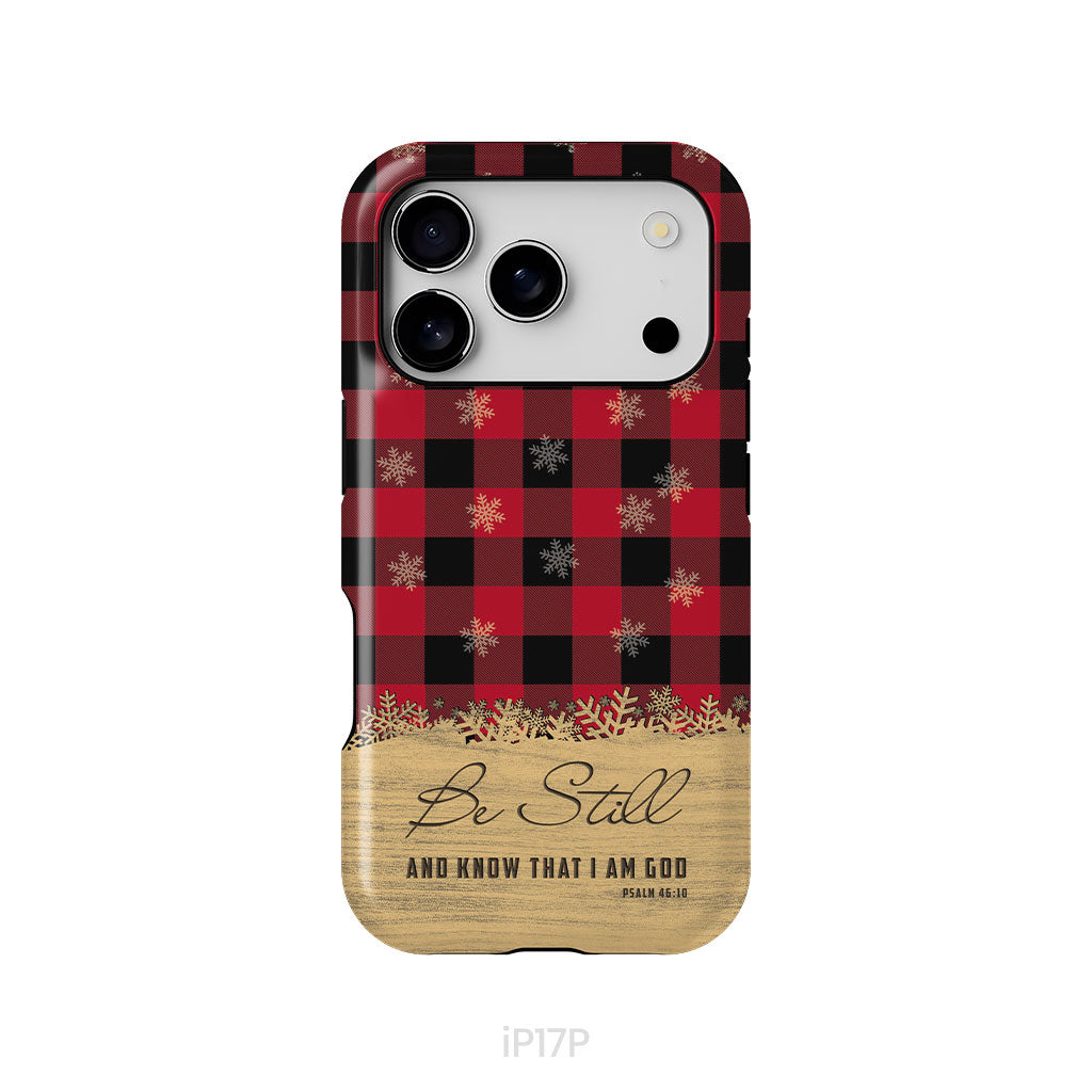 Be still and know that I am God, red black buffalo plaid, Christmas phone case