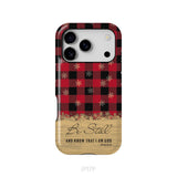 Be still and know that I am God, red black buffalo plaid, Christmas phone case