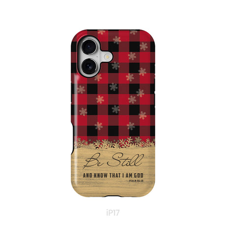 Be still and know that I am God, red black buffalo plaid, Christmas phone case