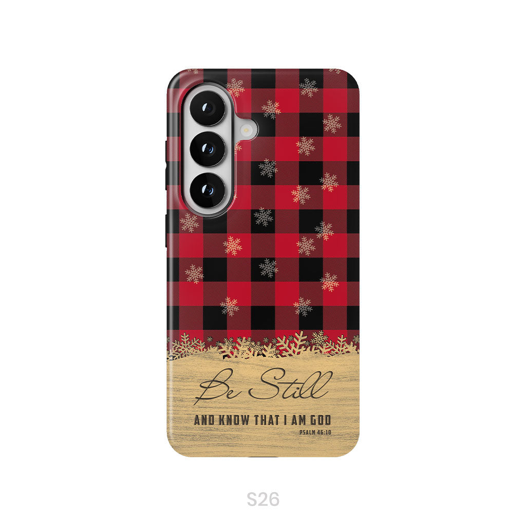 Be still and know that I am God, red black buffalo plaid, Christmas phone case