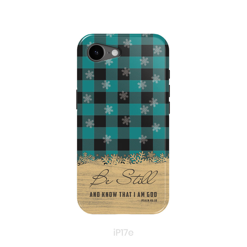 Be still and know that I am God, teal black buffalo plaid, Christmas phone case