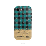 Be still and know that I am God, teal black buffalo plaid, Christmas phone case