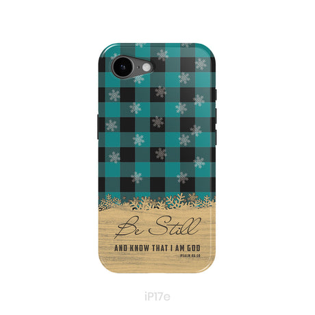 Be still and know that I am God, teal black buffalo plaid, Christmas phone case