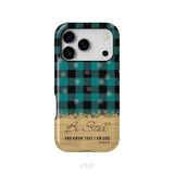 Be still and know that I am God, teal black buffalo plaid, Christmas phone case