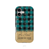 Be still and know that I am God, teal black buffalo plaid, Christmas phone case
