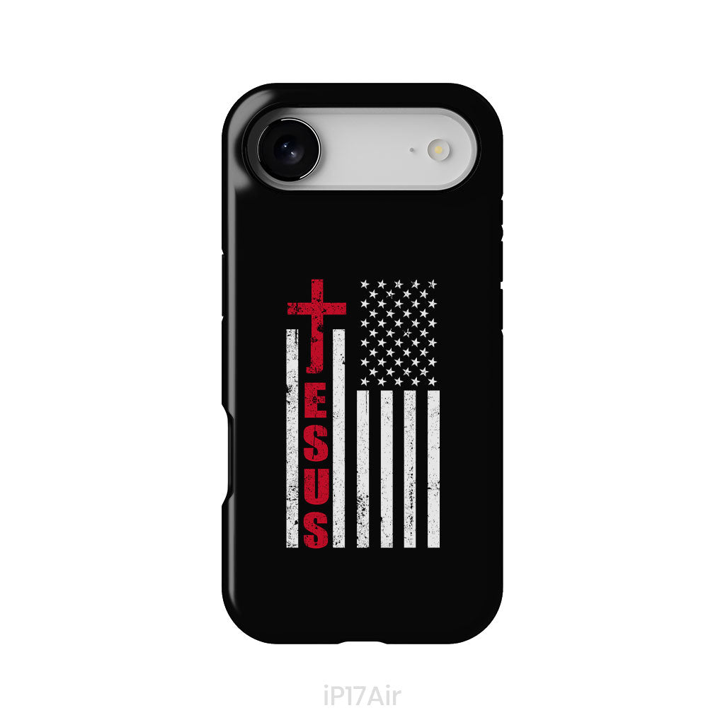Patriotic phone cases: Jesus word cross with American flag Christian phone case