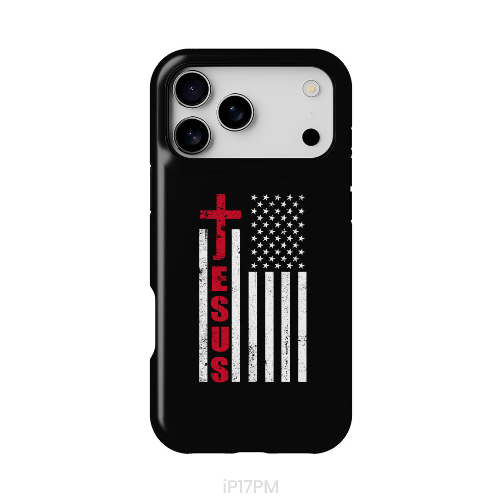 Patriotic phone cases: Jesus word cross with American flag Christian phone case