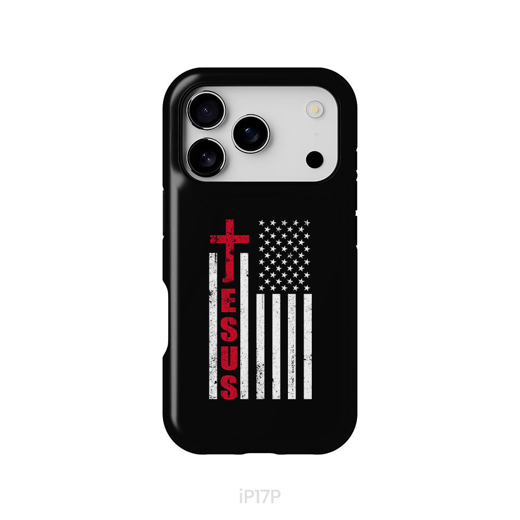 Patriotic phone cases: Jesus word cross with American flag Christian phone case