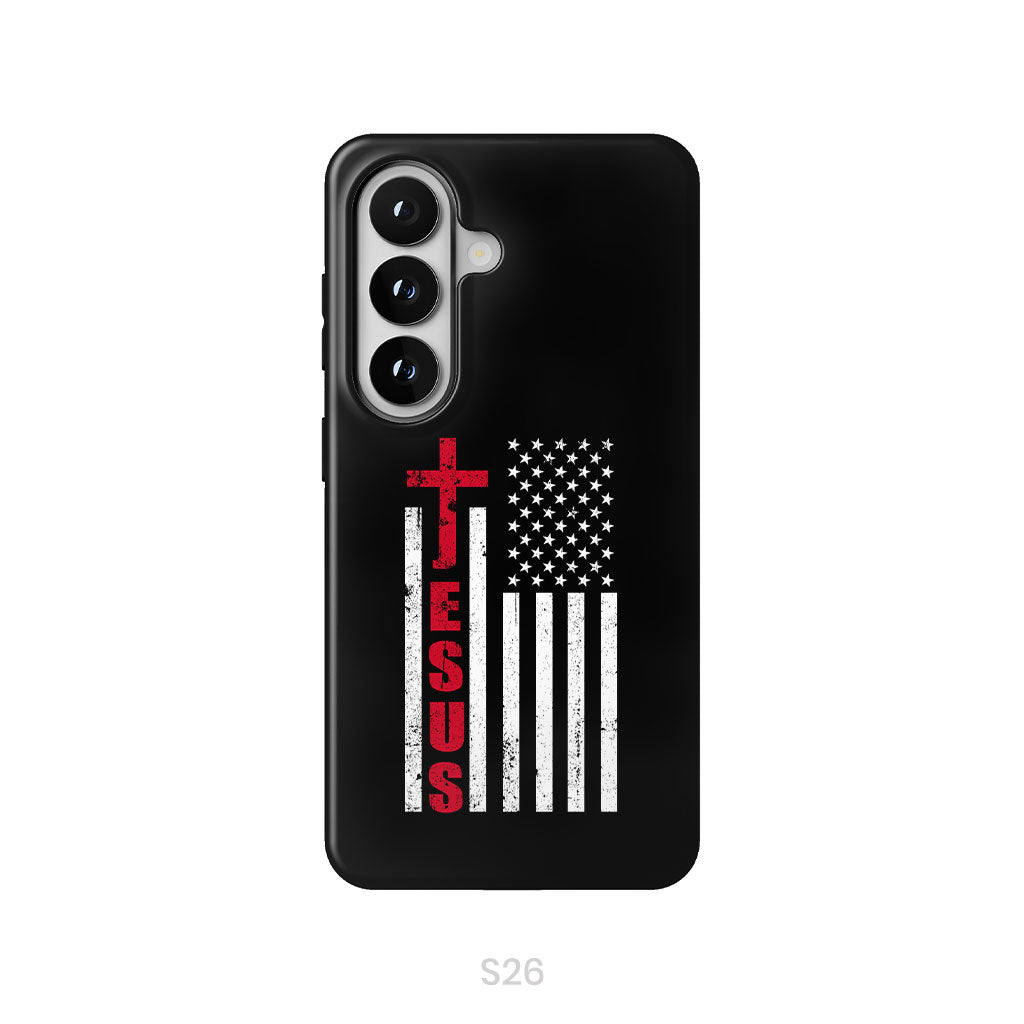 Patriotic phone cases: Jesus word cross with American flag Christian phone case