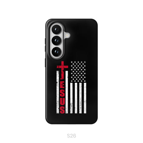 Patriotic phone cases: Jesus word cross with American flag Christian phone case